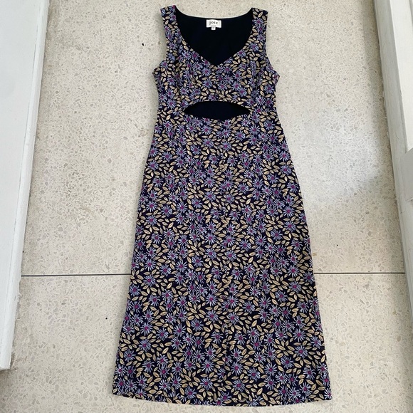Joie Paige Cotton Midi Dress Caviar Multi Black Floral Print – Size L – NWOT - Picture 5 of 12
